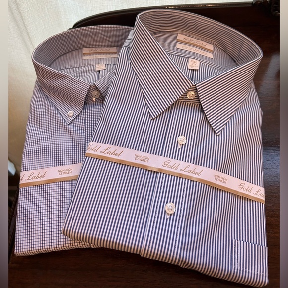 Round Tree & Yorke Set of 2 Men’s Blue Striped & Blue Check Shirts-20 36/37 NWT - Picture 1 of 5